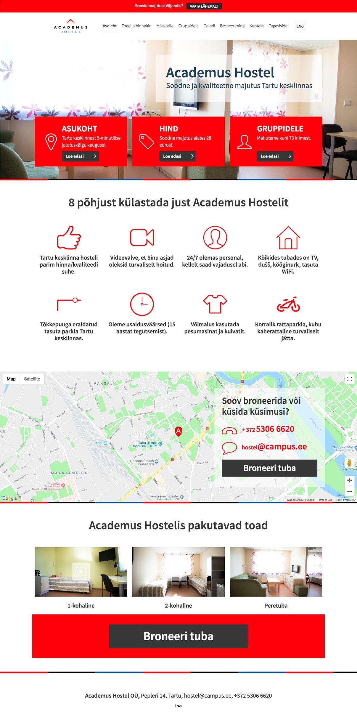 Academus hostel webpage